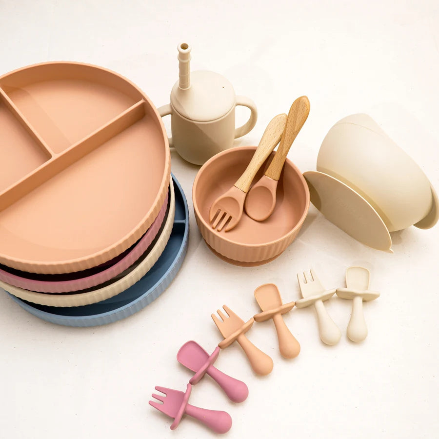 8-Piece Silicone Baby Feeding Set — BPA-Free Suction Plate,Bowl, Cup, Spoon, Fork